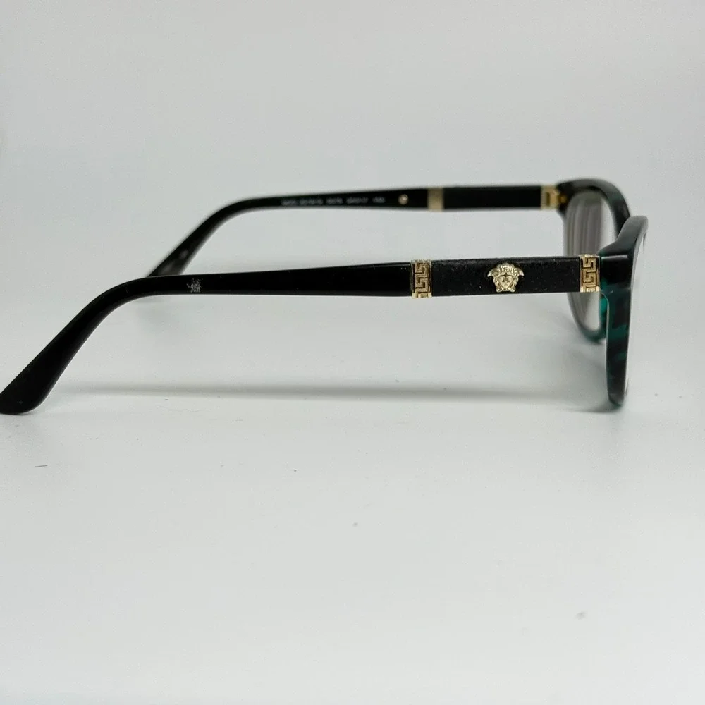 Versace MOD 3219-Q Green Tortoise Cat Eye Eyeglasses Gold Medusa Head 54-17-140